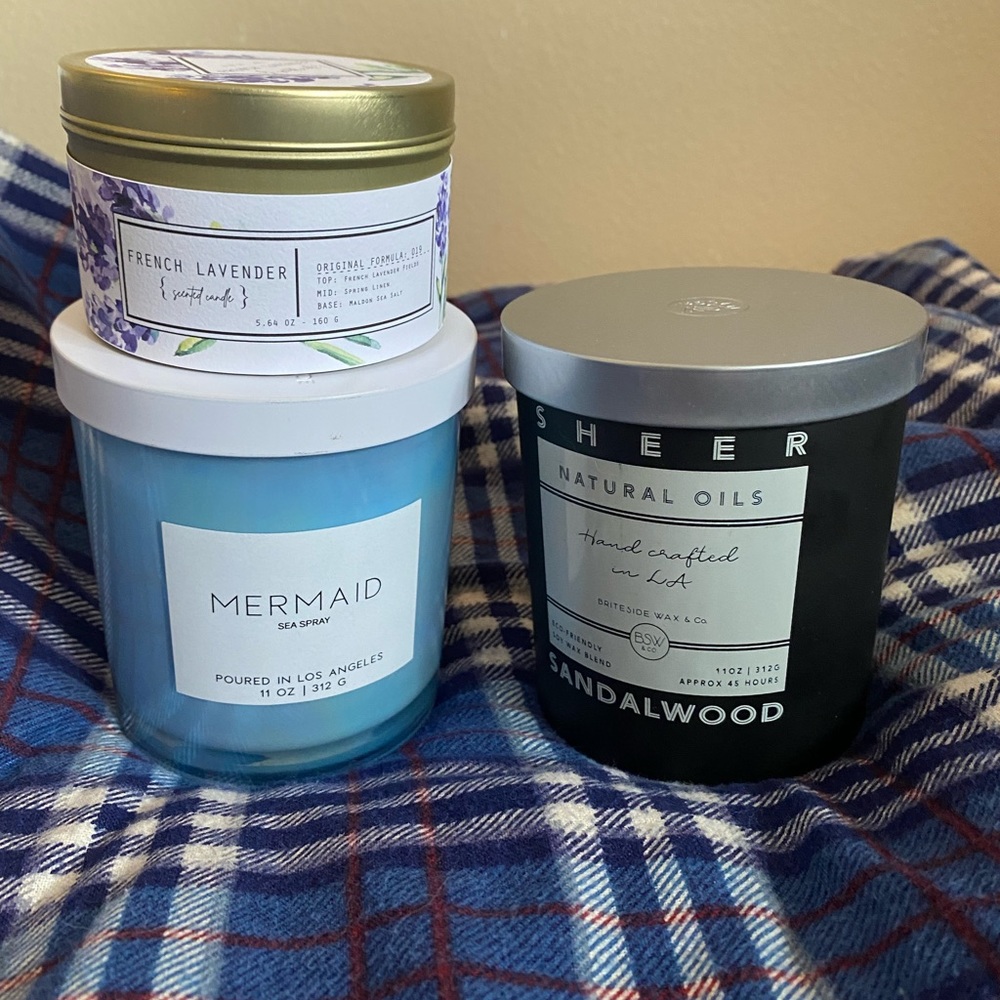 Scented candle bundle/lot w 3 candles - mermaid, lavender, sandalwood